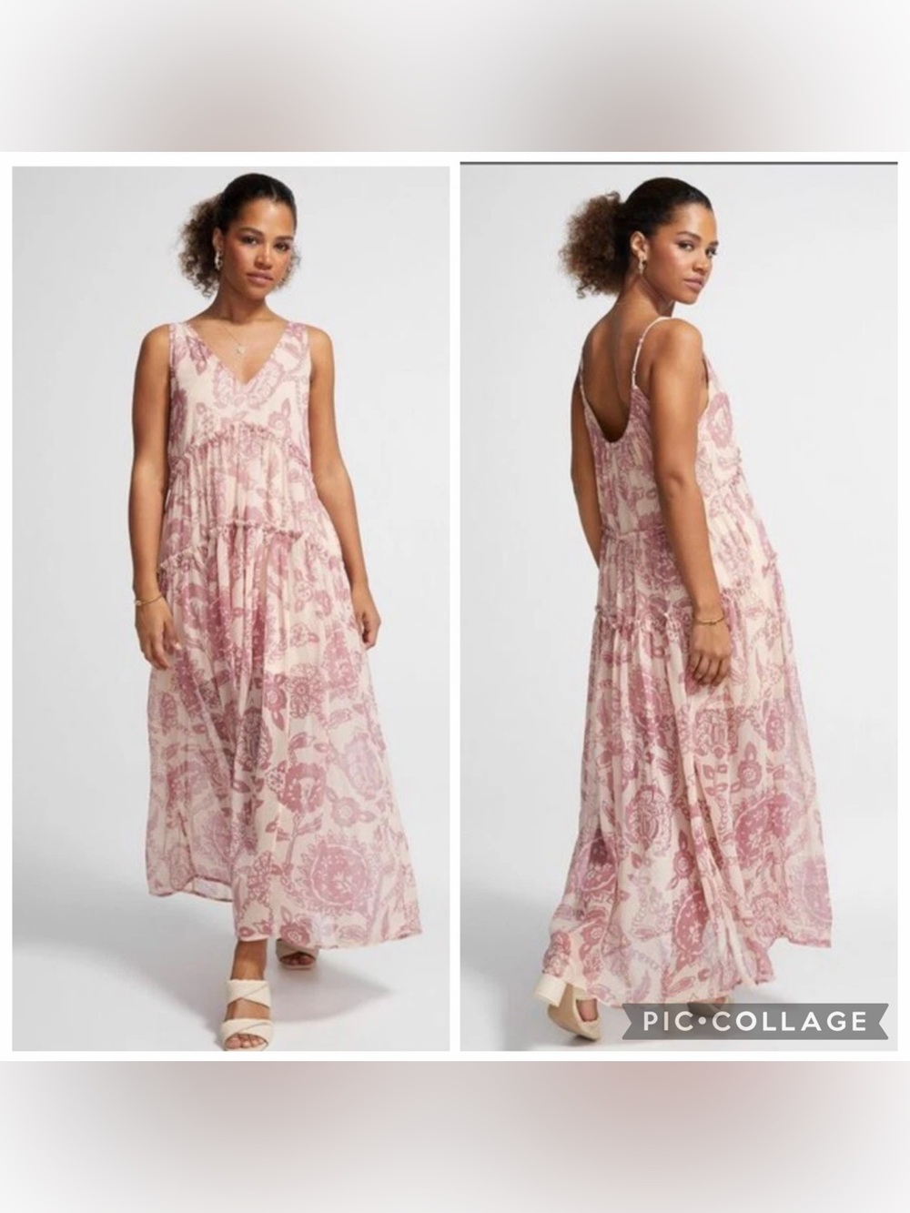 FREE PEOPLE Ivory Combo Boho JULIANNA Floral Maxi Dress XS